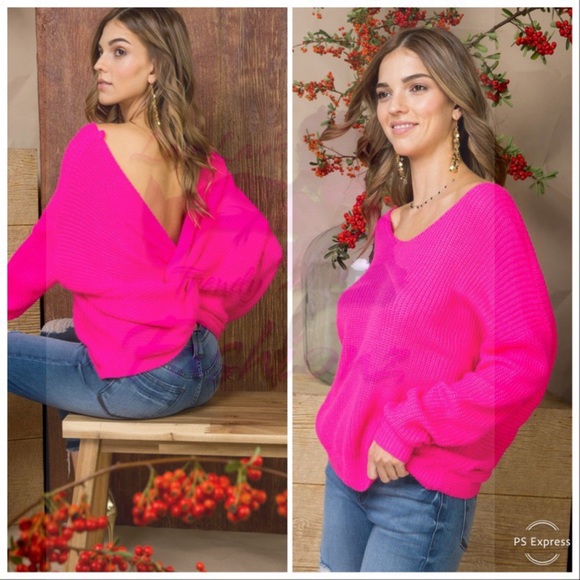 Twist Back Top- NEON FUSHIA ONLY - Picture 2 of 5